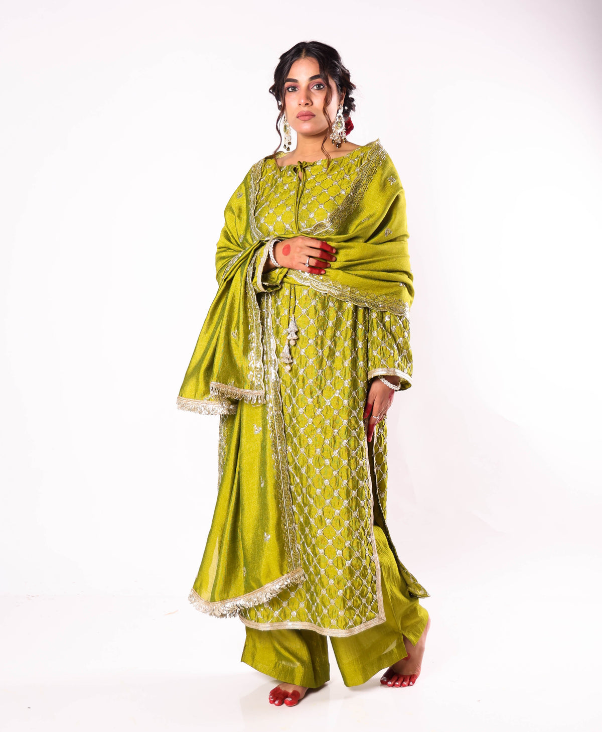 Harini olive green embroidered kurta set by Togaa