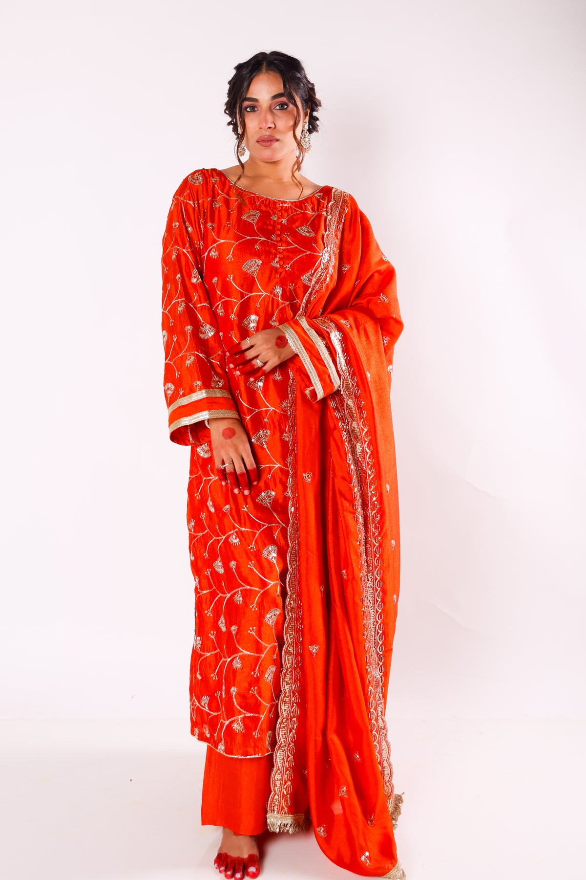 Kusum orange embroidered kurta set, photo 2
