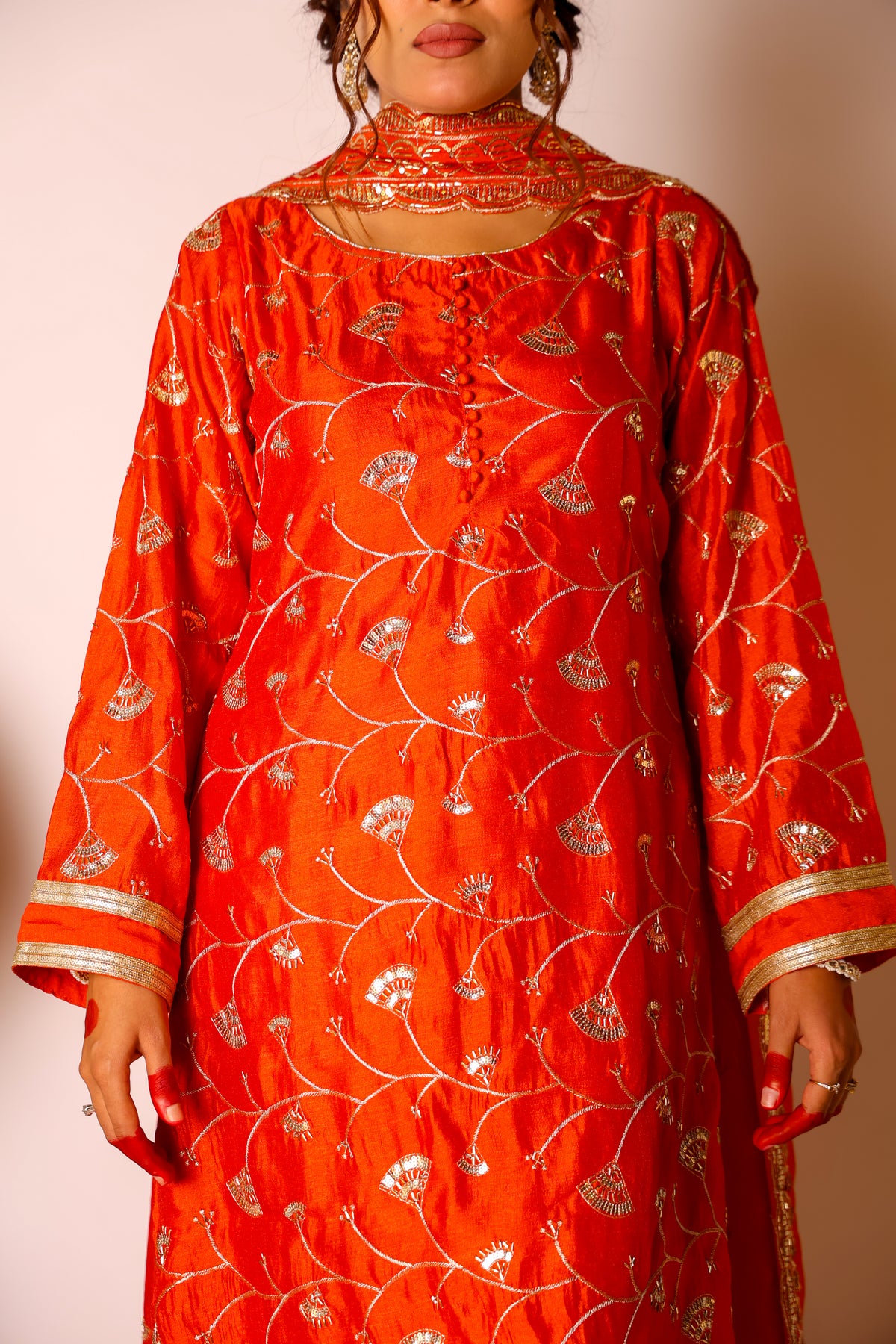 Kusum orange embroidered kurta set, photo 4
