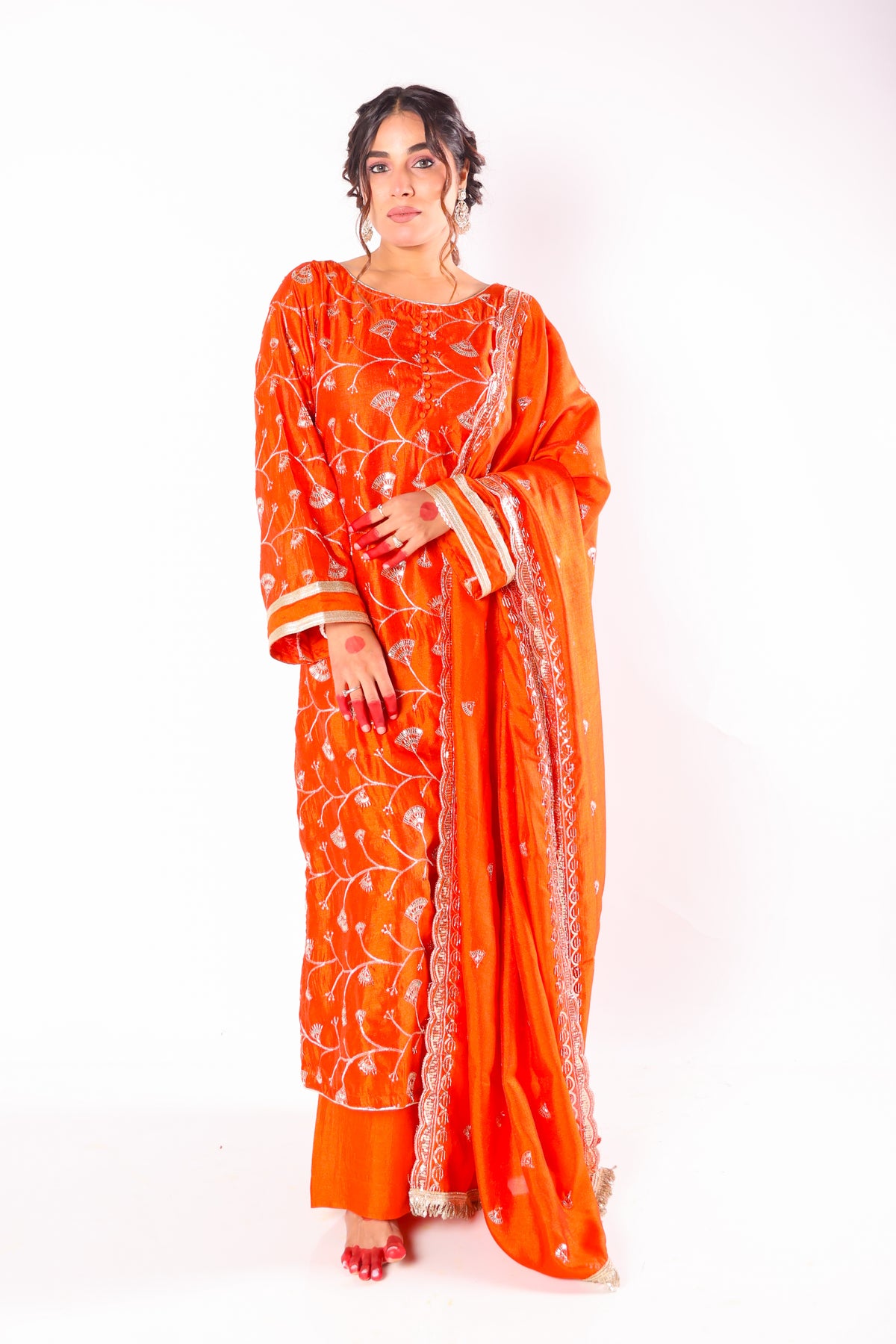 Kusum orange embroidered kurta set, photo 5