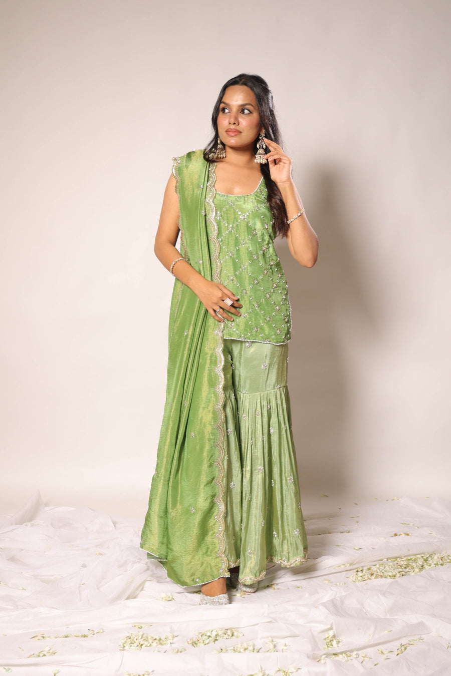 Mahi green embroidered sharara set with dupatta by Togaa
