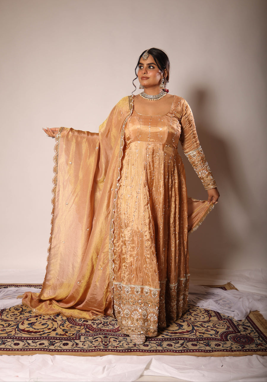 Maya golden embroidered anarkali set by Togaa