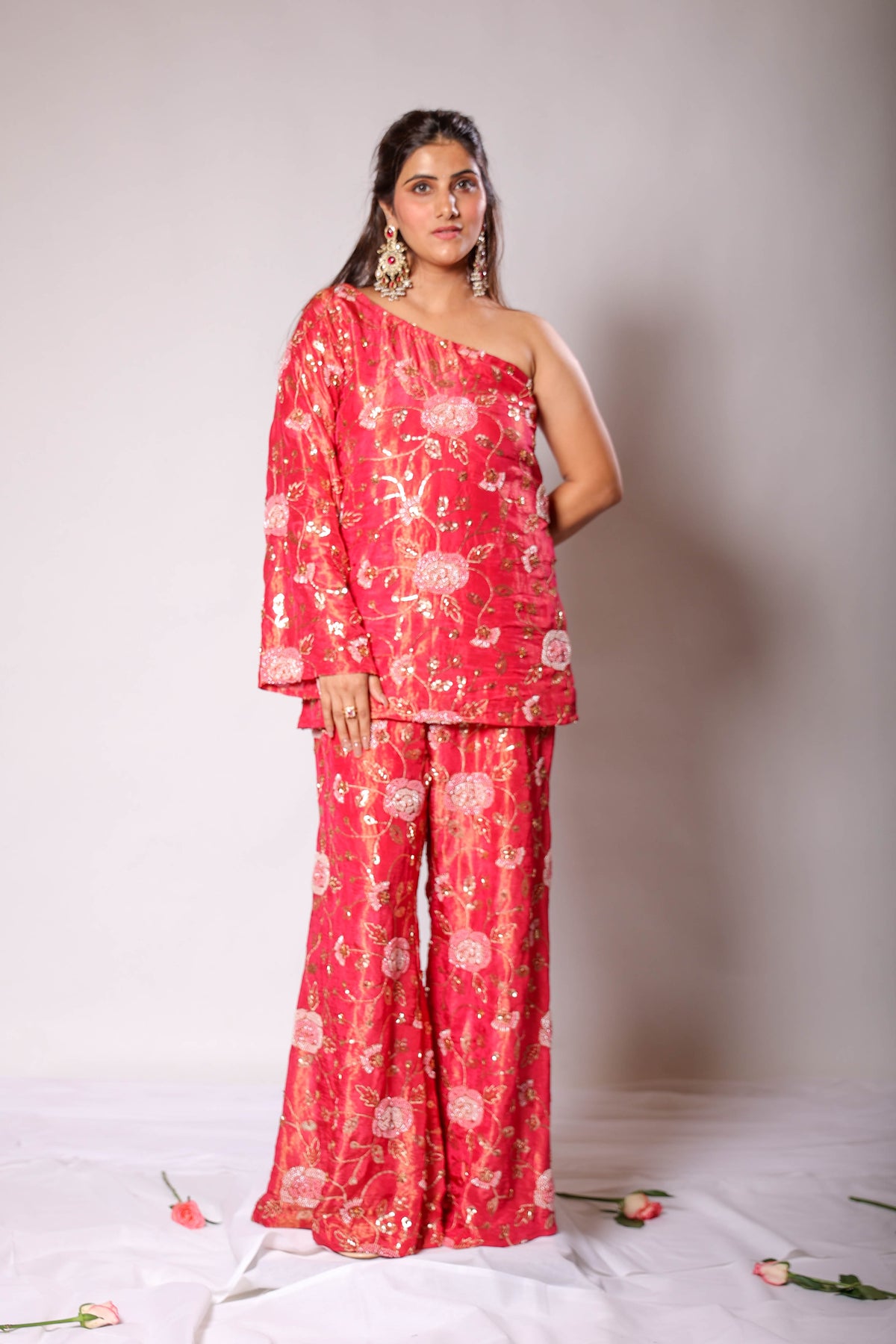 Muski rose pink one-shoulder palazzo set, photo 2