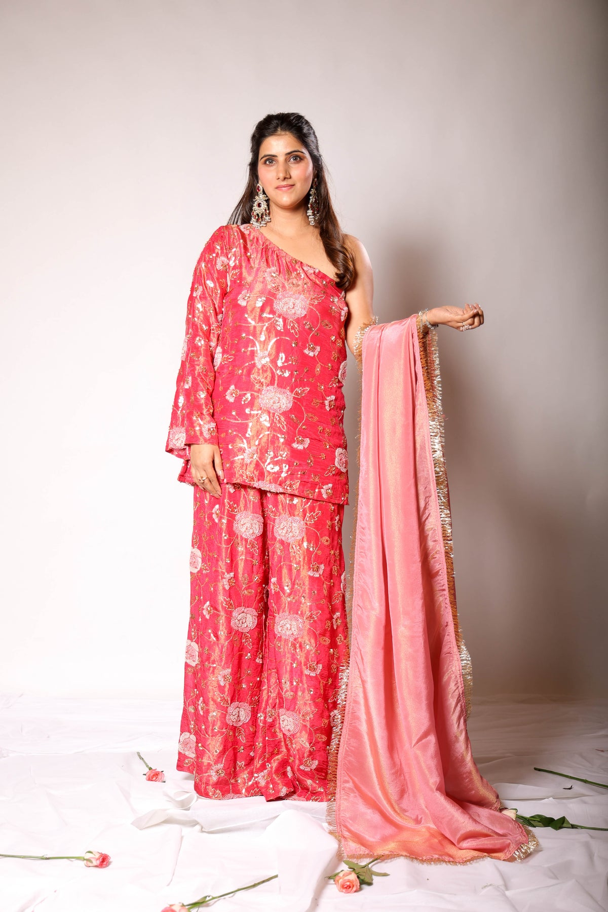 Muski rose pink one-shoulder palazzo set, photo 4