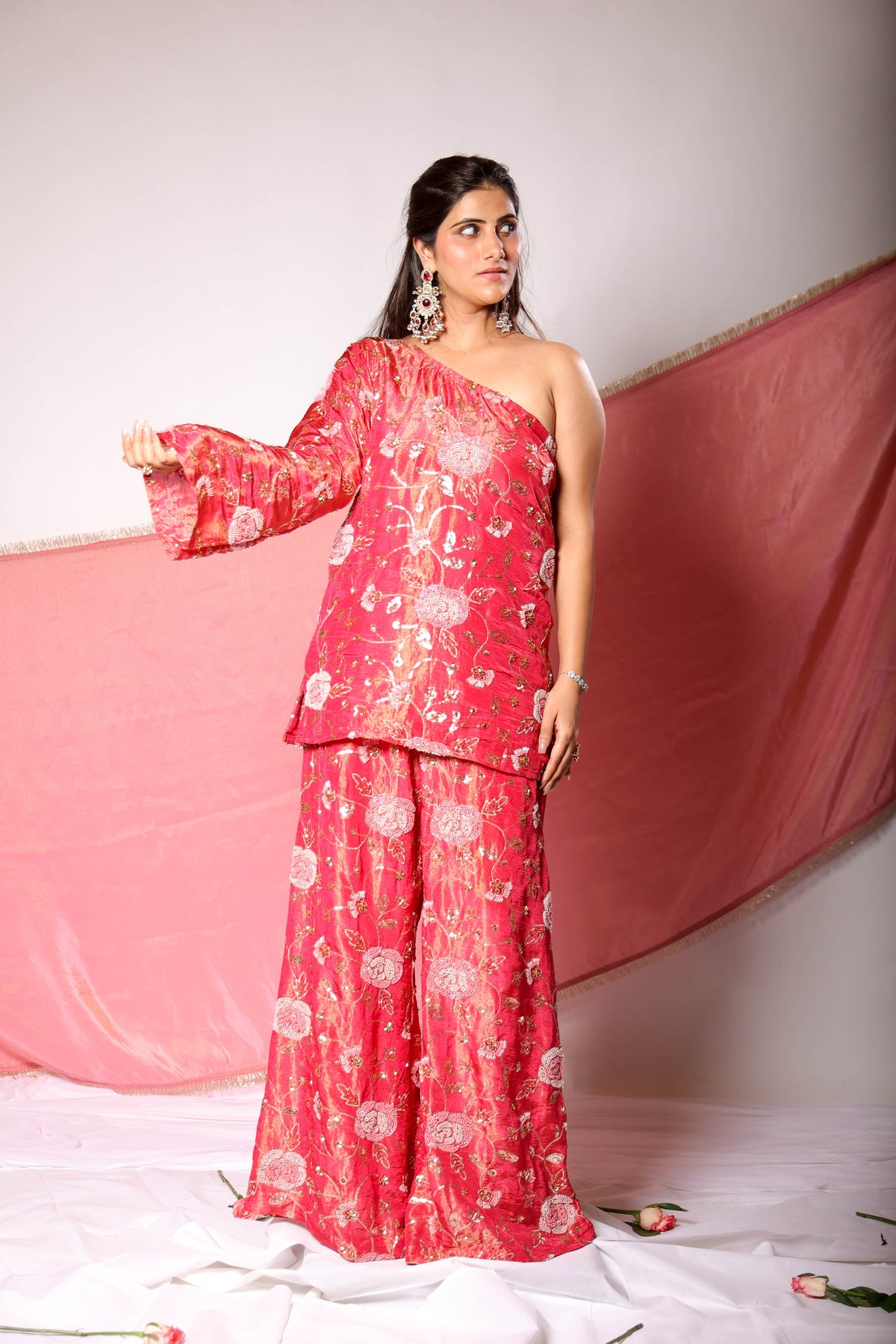 Muski rose pink one-shoulder palazzo set, photo 5
