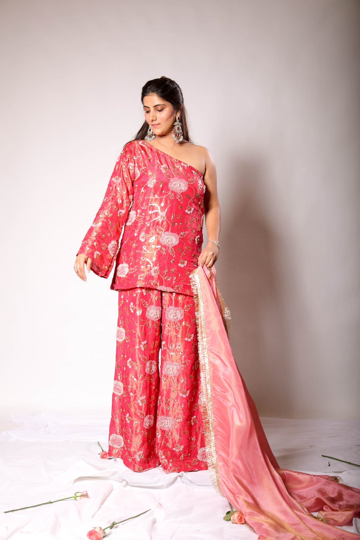 Muski rose pink one-shoulder palazzo set, photo 6